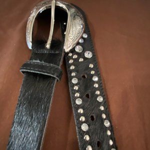 Streets Ahead  Studded Black Hair Calf Belt with Silver Buckle